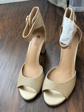 DIDIFU Gold Glitter Chunky Heel Size 7.5 Sparkle